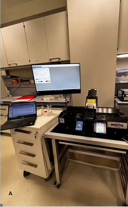 BACKEER lab bench with the laser splicer and analysis computer